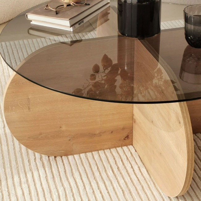 Bully - Table basse ronde en verre trempé et bois ø75cm
