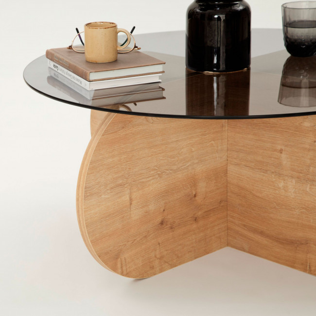 Bully - Table basse ronde en verre trempé et bois ø75cm