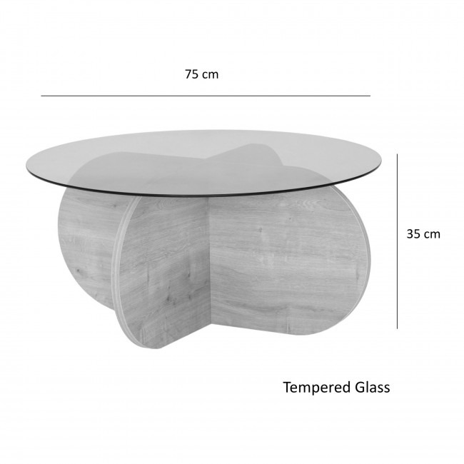 Bully - Table basse ronde en verre trempé et bois ø75cm