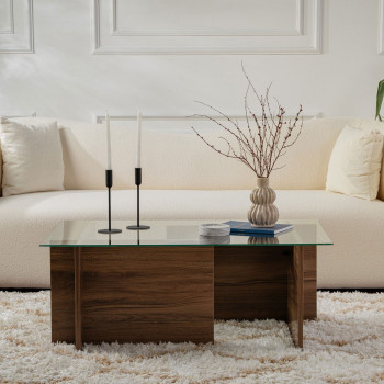 Cubix II - Table basse en verre trempé et bois