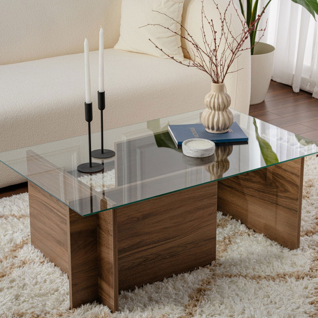 Cubix II - Table basse en verre trempé et bois