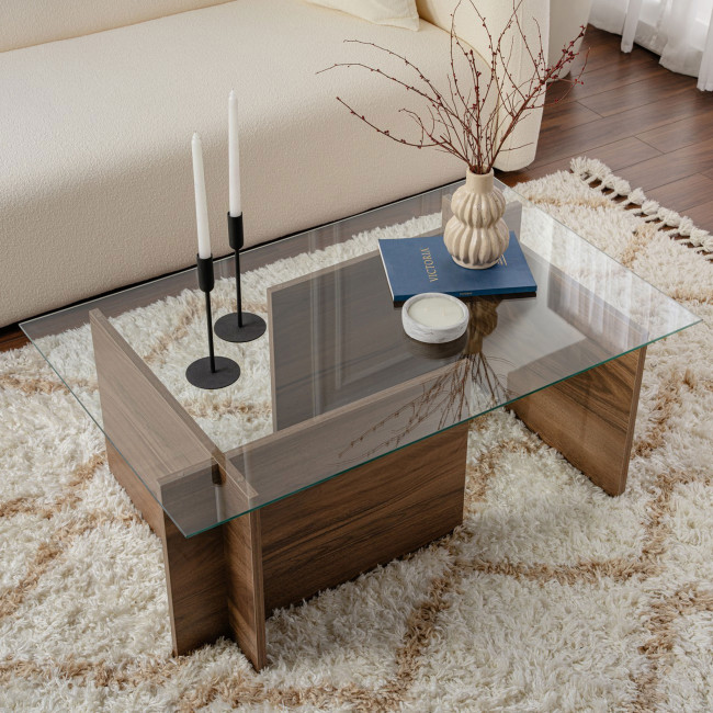 Cubix II - Table basse en verre trempé et bois