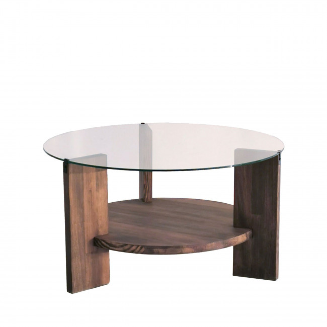 Mino - Table basse ronde en verre trempé et bois ø75cm