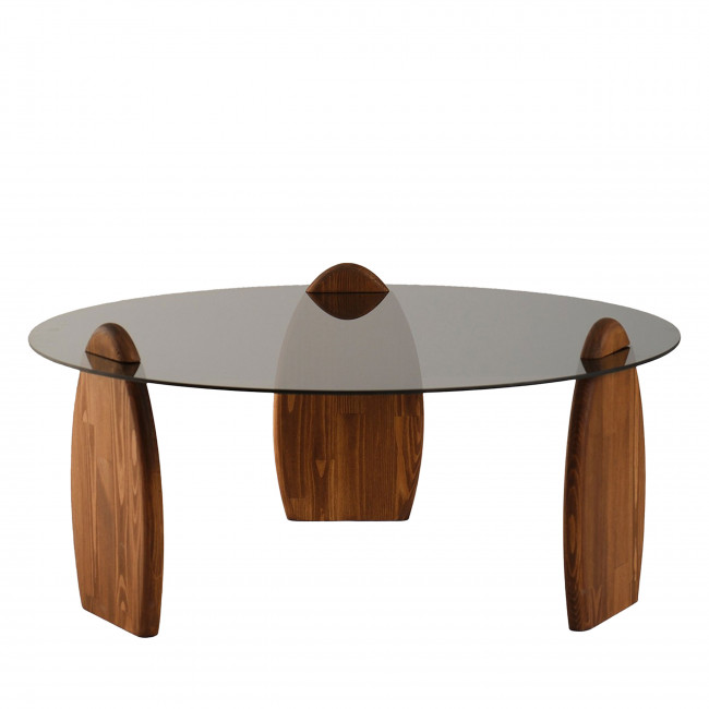 Wo - Table basse ronde en verre trempé et bois ø90cm