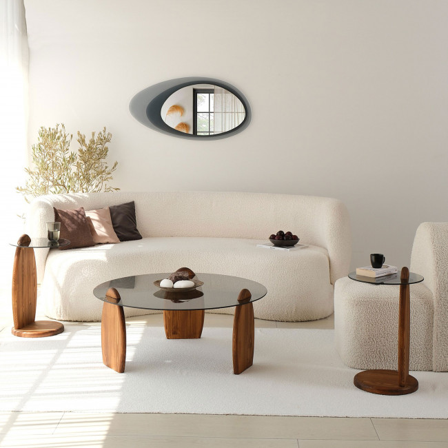 Wo - Table basse ronde en verre trempé et bois ø90cm