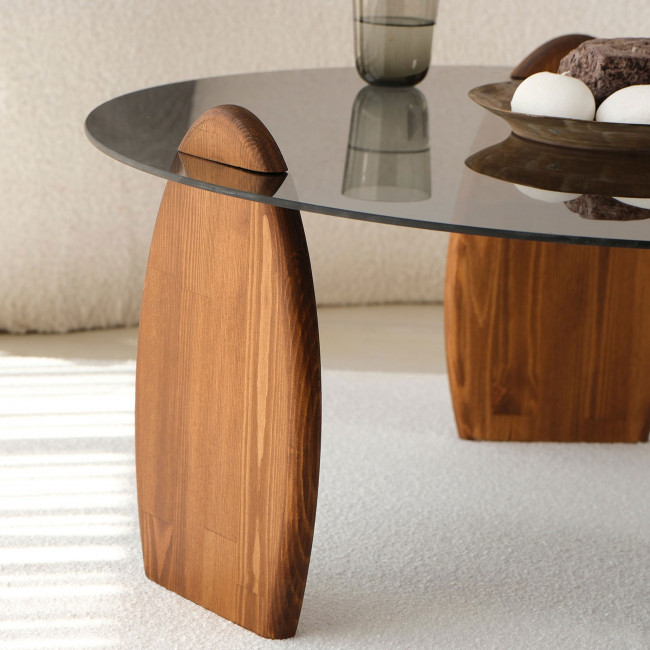 Wo - Table basse ronde en verre trempé et bois ø90cm