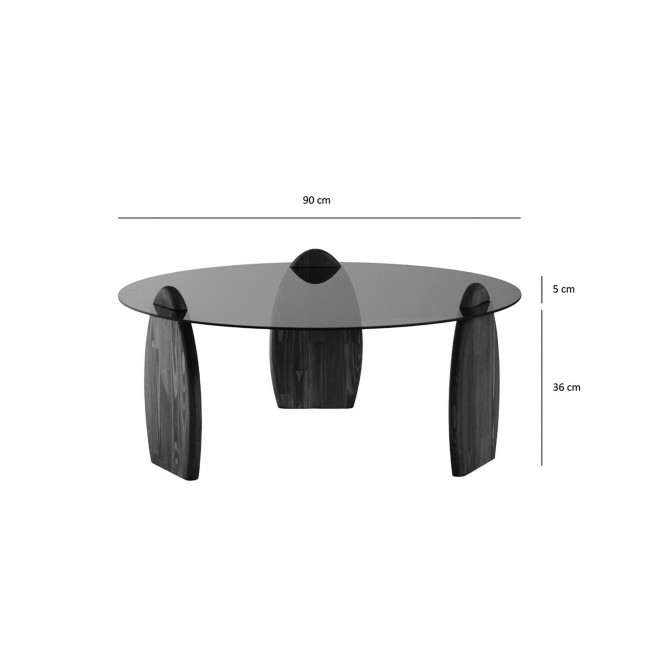 Wo - Table basse ronde en verre trempé et bois ø90cm
