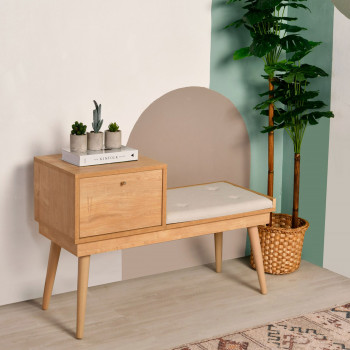 Aro - Banc d'entrée avec rangement en tissu et bois L105cm