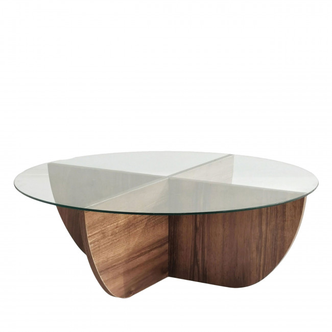 Lila - Table basse ronde en verre trempé et bois ø90cm