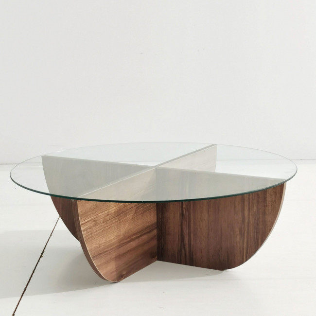 Lila - Table basse ronde en verre trempé et bois ø90cm