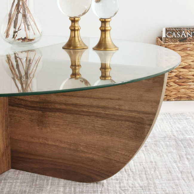 Lila - Table basse ronde en verre trempé et bois ø90cm