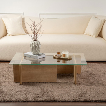 Cubix - Table basse en verre trempé et bois