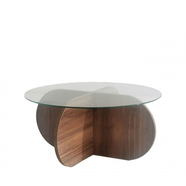 Bully - Table basse ronde en verre trempé et bois ø75cm