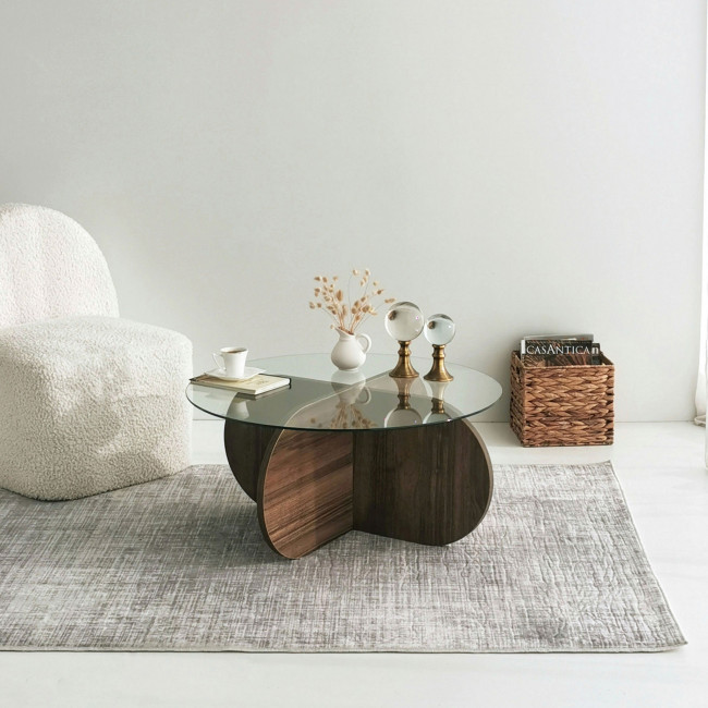 Bully - Table basse ronde en verre trempé et bois ø75cm