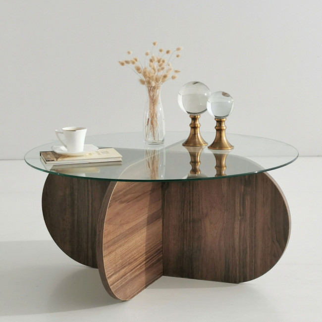 Bully - Table basse ronde en verre trempé et bois ø75cm