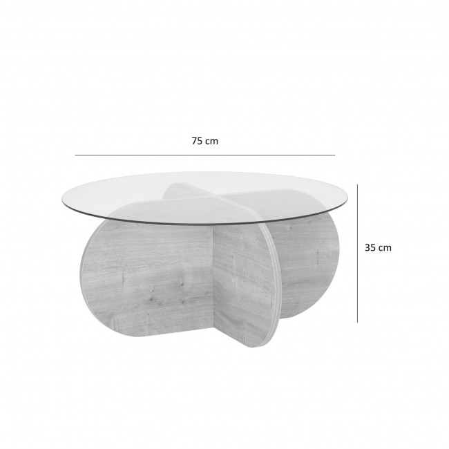 Bully - Table basse ronde en verre trempé et bois ø75cm