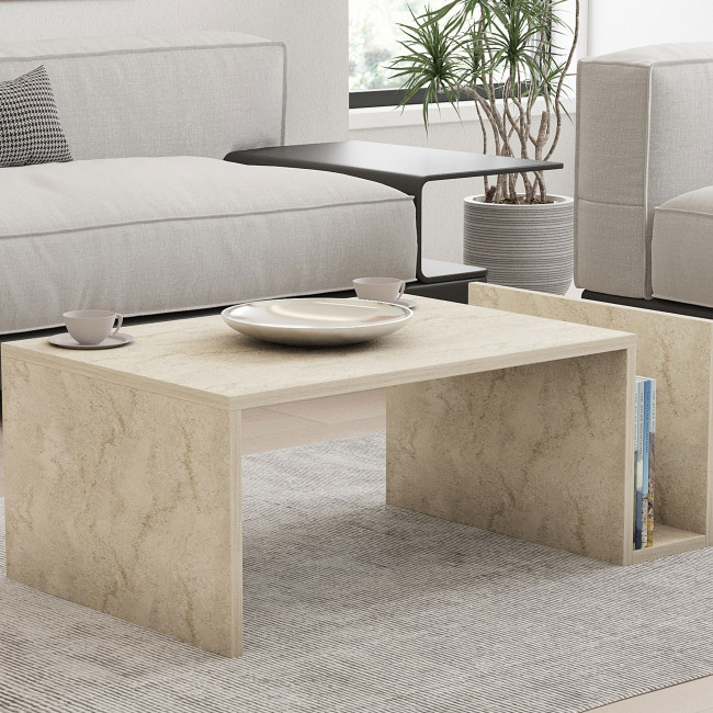 Max - Table basse avec porte magazines effet travertin