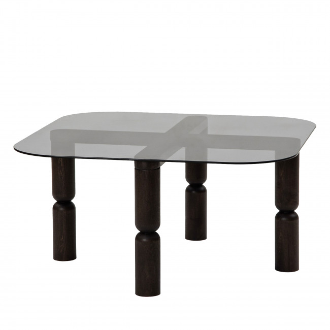 Colonia - Table basse carrée en verre trempé et bois 80x80cm