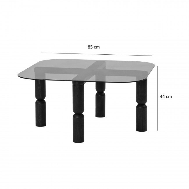 Colonia - Table basse carrée en verre trempé et bois 80x80cm