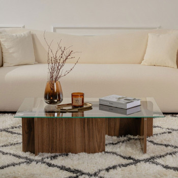 Cubix - Table basse en verre trempé et bois