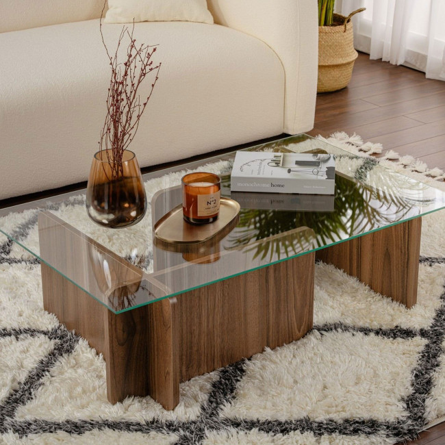 Cubix - Table basse en verre trempé et bois