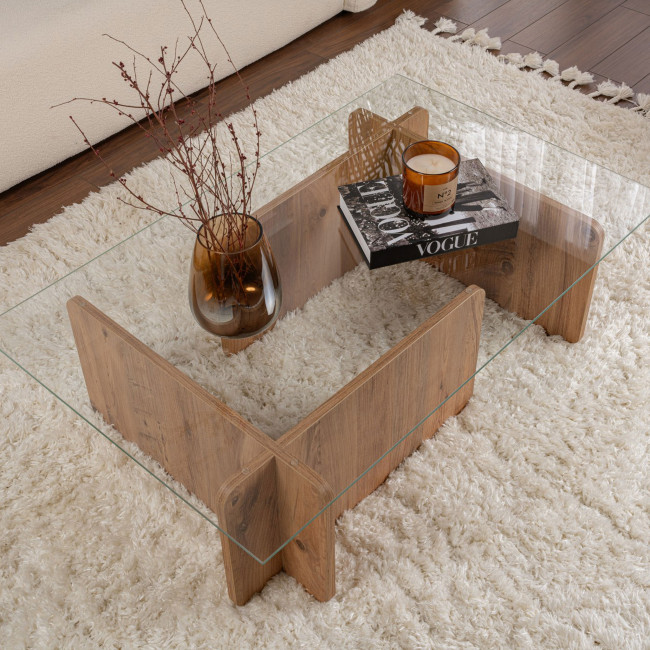 Cubix - Table basse en verre trempé et bois