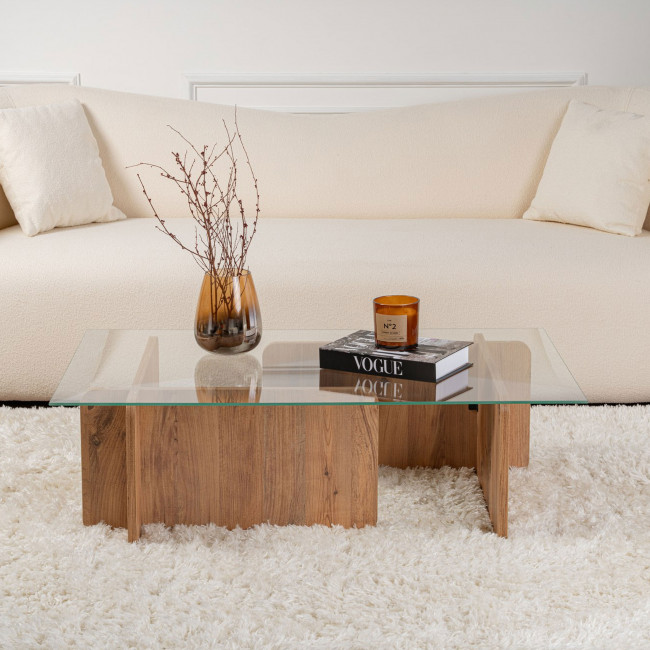 Cubix - Table basse en verre trempé et bois