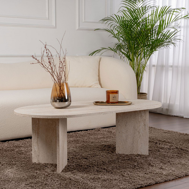 Sam - Table basse ovale effet travertin 119x60cm