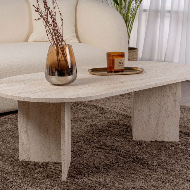 Sam - Table basse ovale effet travertin 119x60cm