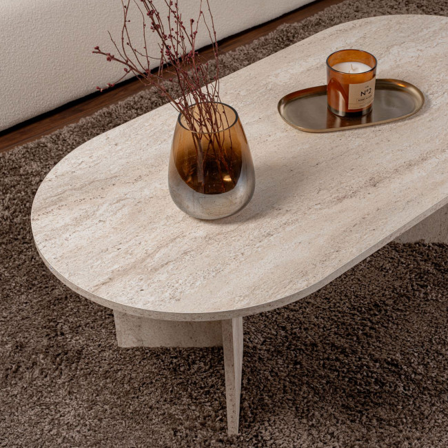 Sam - Table basse ovale effet travertin 119x60cm