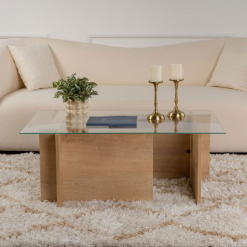 Cubix II - Table basse en verre trempé et bois