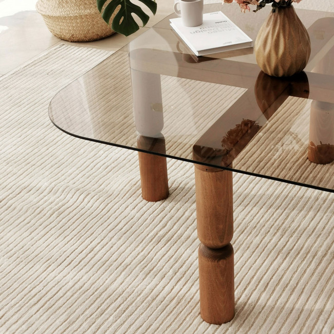 Colonia - Table basse carrée en verre trempé et bois 80x80cm