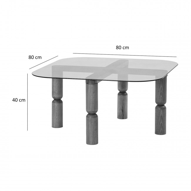 Colonia - Table basse carrée en verre trempé et bois 80x80cm