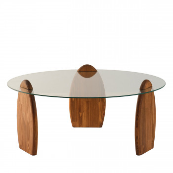 Wo - Table basse ronde en verre trempé et bois ø90cm