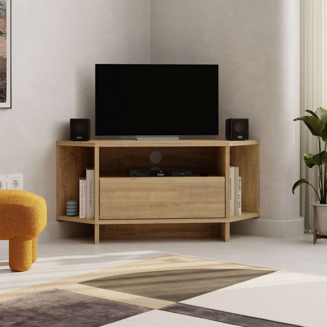 Cano - Meuble TV d'angle 1 porte en bois L95,7cm