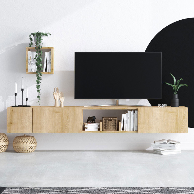 Heavy - Meuble TV suspendu 3 portes en bois L180cm