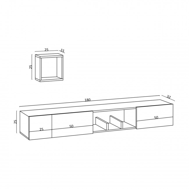 Heavy - Meuble TV suspendu 3 portes en bois L180cm
