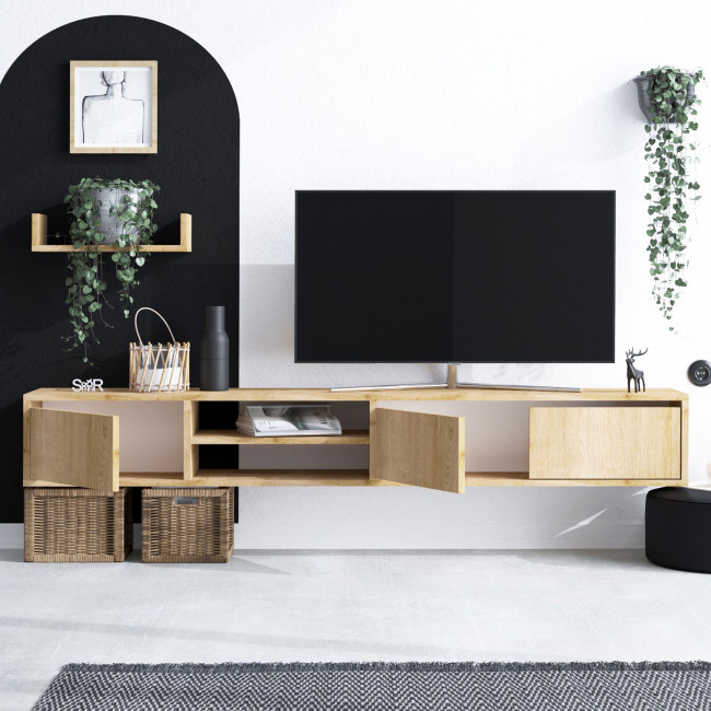 Airo - Meuble TV suspendu 3 portes en bois L180cm