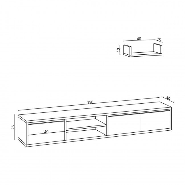 Airo - Meuble TV suspendu 3 portes en bois L180cm