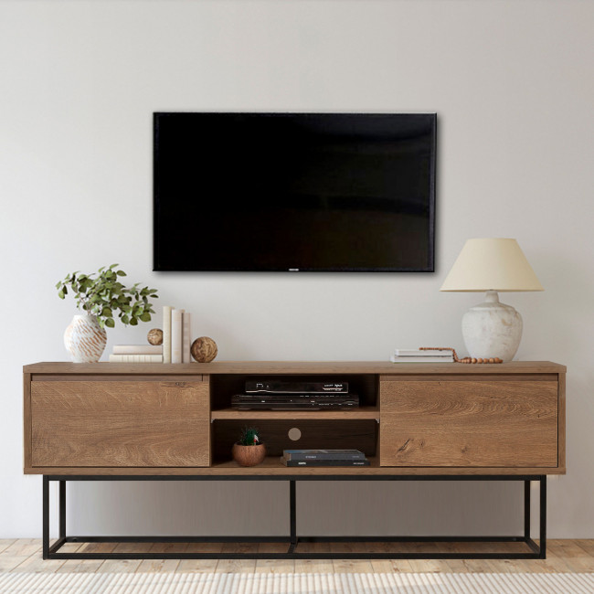 Roa - Meuble TV 2 tiroirs en bois et métal L140cm