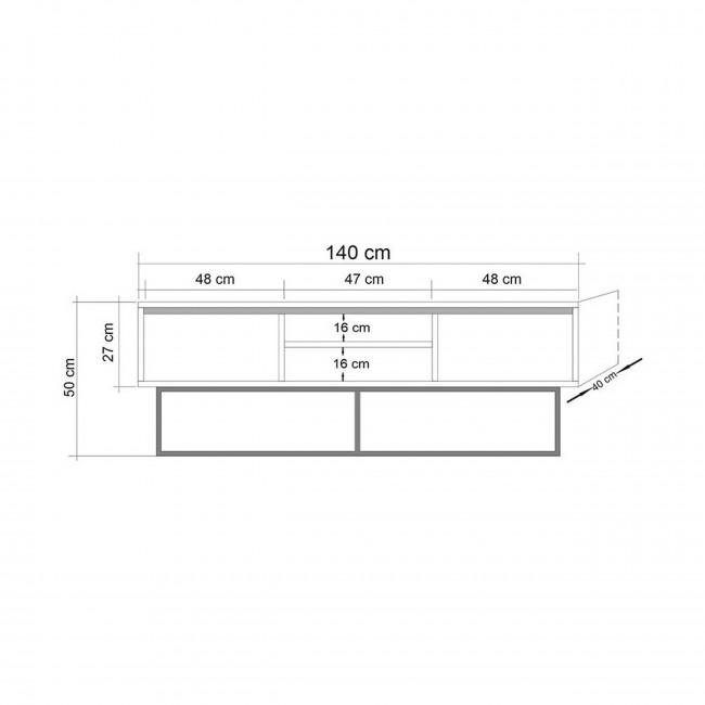 Roa - Meuble TV 2 tiroirs en bois et métal L140cm