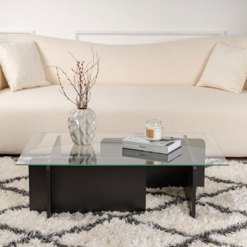 Cubix - Table basse en verre trempé et bois