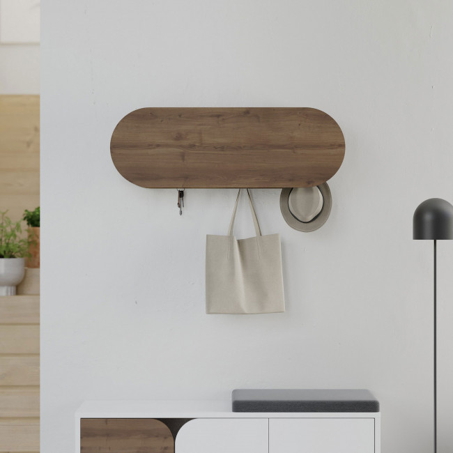 Aris - Porte-manteaux mural avec rangement en bois L84cm