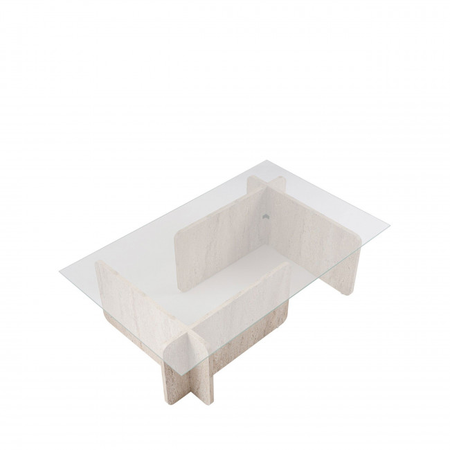 Cubix - Table basse en verre trempé et effet travertin