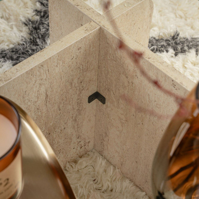 Cubix - Table basse en verre trempé et effet travertin