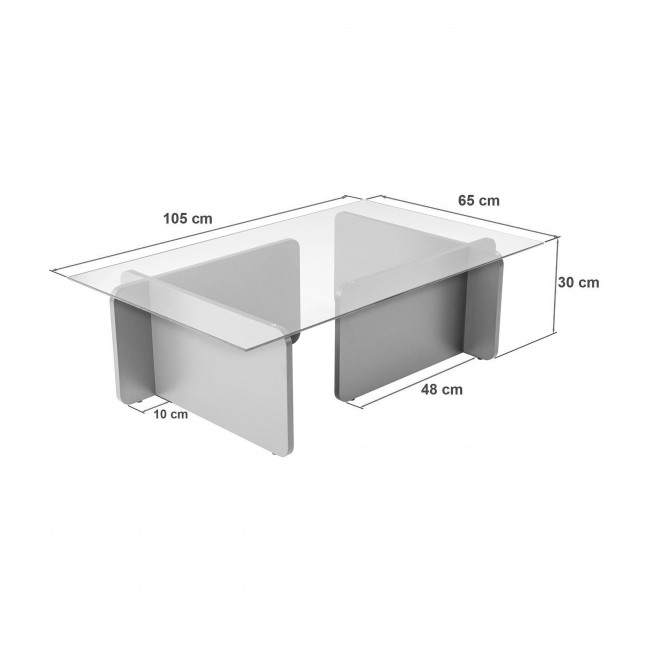 Cubix - Table basse en verre trempé et effet travertin