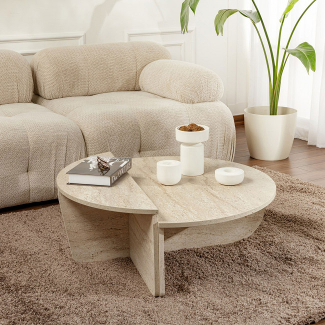 Asya - Lot de 2 tables basses effet travertin