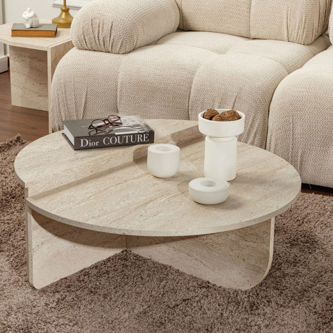 Asya - Lot de 2 tables basses effet travertin