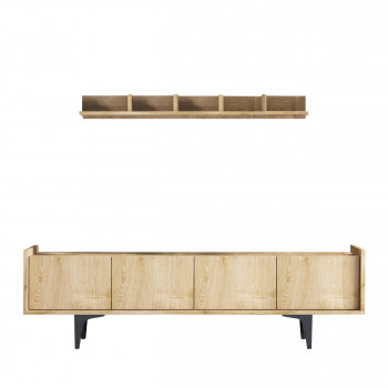 Cleo - Meuble TV 4 portes en bois et métal L150cm