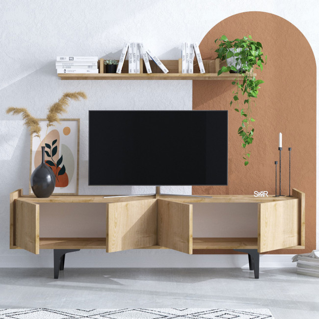 Cleo - Meuble TV 4 portes en bois et métal L150cm